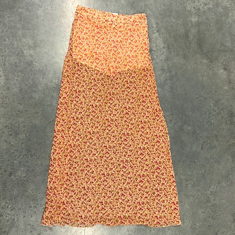 Vintage summer floral maxi skirt with slits size S